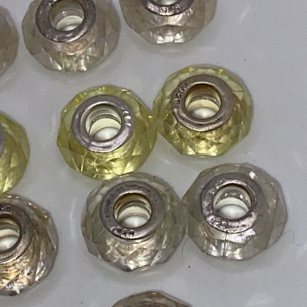 925 Silver Multicolor Vintage Murano Style Bead Charm 1/2” Lot Clear Yellow - Picture 10 of 13